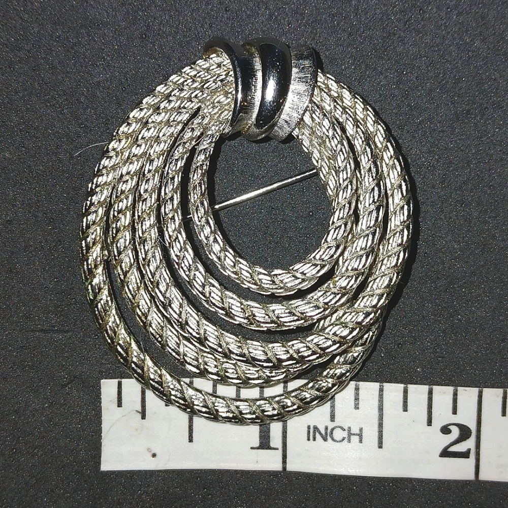 Vintage Rope Twist Silver Tone Abstract Swirl Brooch - Picture 4 of 6